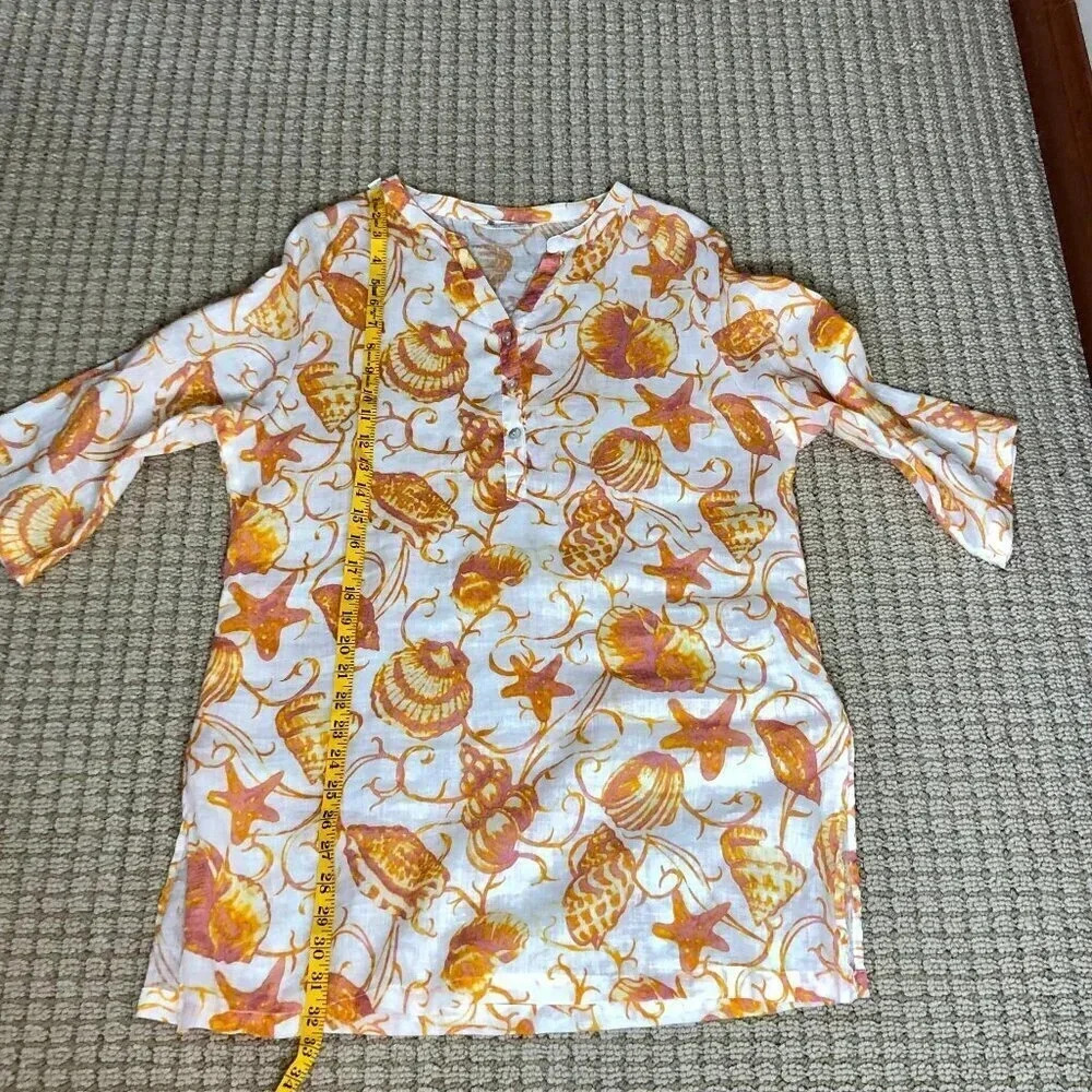 Margaritaville Summery Seashells Design Summery Linen Top, Size M - Picture 5 of 10